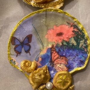 Colorful Seashell Wall Art with Butterfly Design